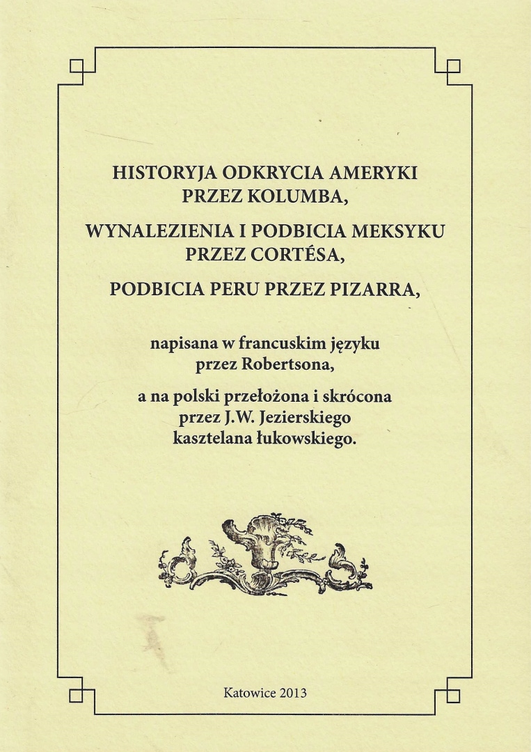 Zdjęcie przedstawia okładkę książki "Historyja odkrycia Ameryki przez Kolumba..."