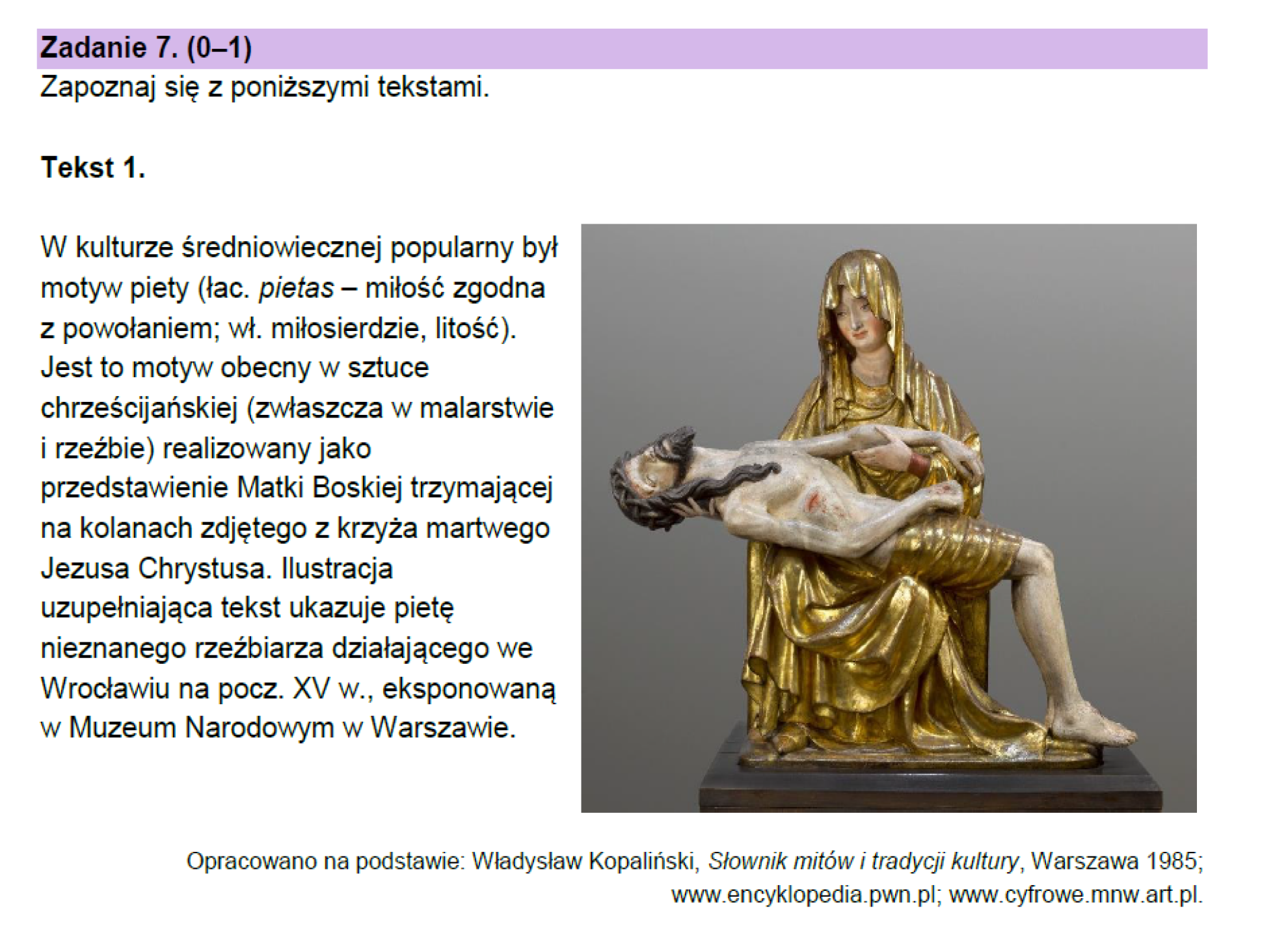 Zdjęcie przedstawia fragment zadania maturalnego z widocznym obrazem Maryi